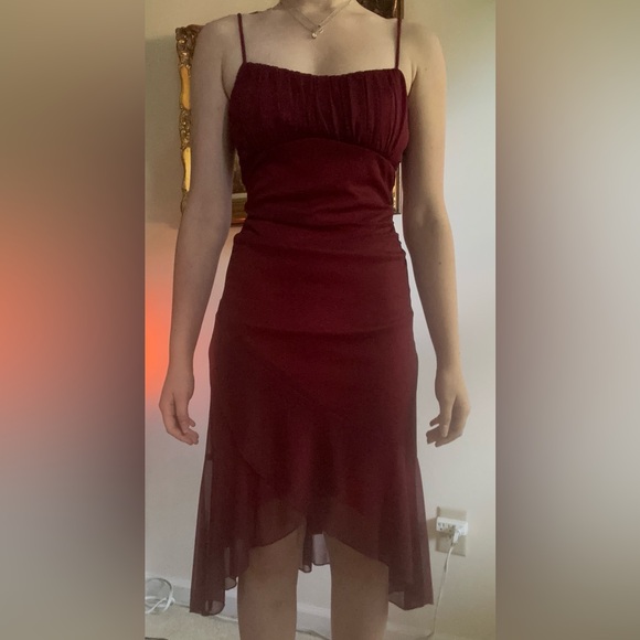 Ruby Rox Red Layered Mesh Dress. - Picture 3 of 16